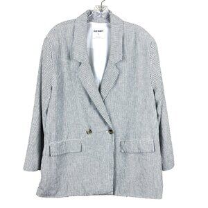 Old Navy Womens XL Linen Blazer Career Office Stripe Classic Double Breasted